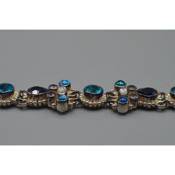 Sajen Blue Topaz Stone & Sterling Silver Link Chain Bracelet 925 Stamp 35.71g 9" - Picture 7 of 12